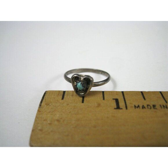 Silver Heart Ring Turquoise Stone Delicate - Picture 4 of 6